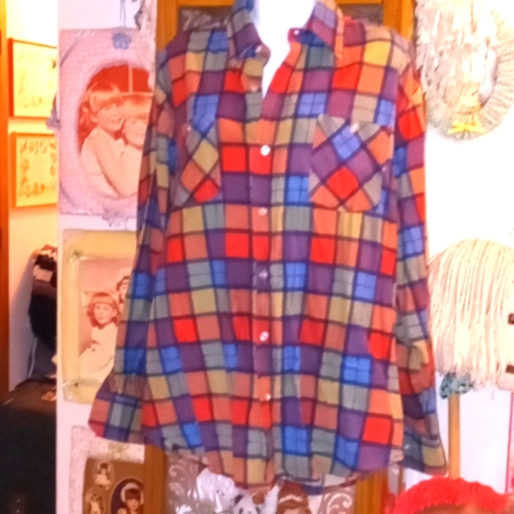 Vintage 80's, Lightweight, Multicolored, Plaid, Flannel, Long Sleeved, Shirt